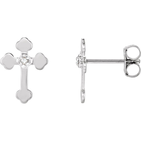 14k White Gold .01 CTW Diamond Cross Earrings