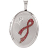 Sterling Silver 19.2X15mm Oval Breast Cancer Awareness Locket
