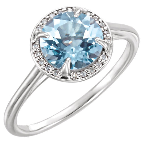 14k White Gold Sky Blue Topaz and .05 CTW Diamond Ring, Size 7