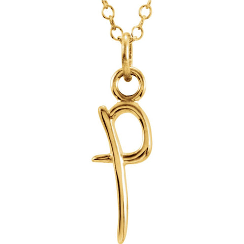 14k Yellow Gold Letter "P" Lowercase Script Initial Necklace