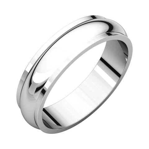 14k White Gold 5mm Half Round Edge Band, Size 8.5