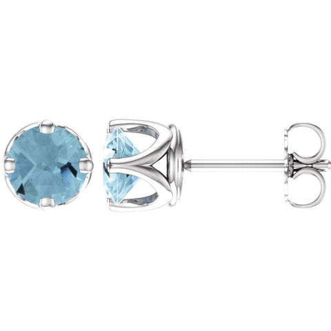 14K White Gold 6mm Round Aquamarine 4-Prong Woven Style Earrings