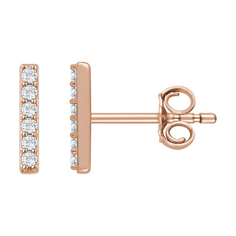 14k Rose Gold 1/10 CTW Diamond Vertical Bar Earrings