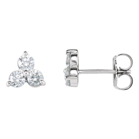 14k White Gold 1 1/5 CTW Three-Stone Diamond Earrings