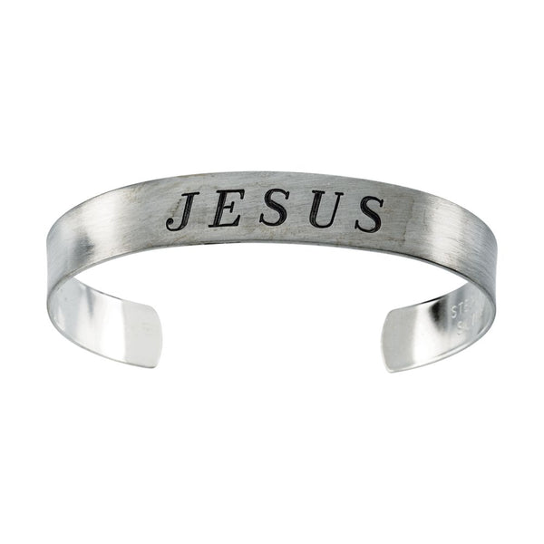 Sterling Silver Antiqued "Jesus" Cuff 9.5" Bracelet