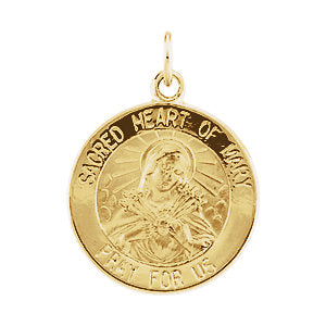 14k Yellow Gold 15mm Sacred Heart of Mary Medal