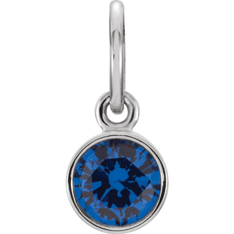 14k White Gold Imitation Blue Sapphire Birthstone Charm