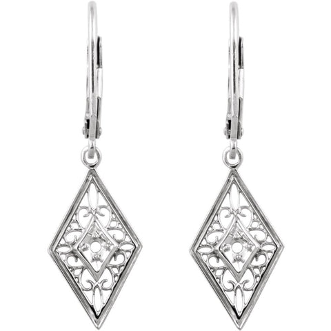 14k White Gold 1.8mm Round Filigree Earring Mountings