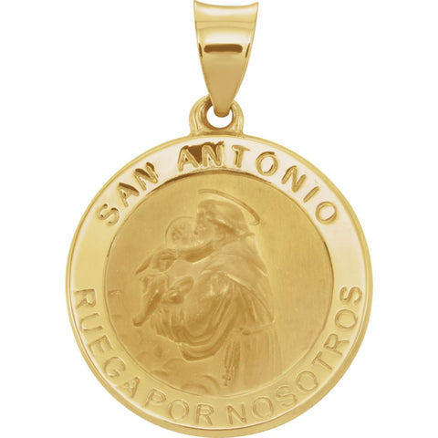14k Yellow Gold 18mm Hollow Round St. Anthony Medal
