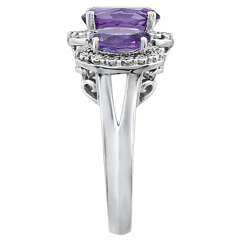 14k White Gold Amethyst & .04 CTW Diamond Ring, Size 7