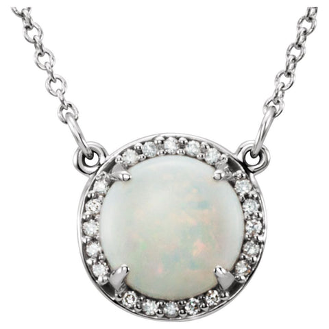 14k White Gold Opal & .05 CTW Diamond 16" Necklace