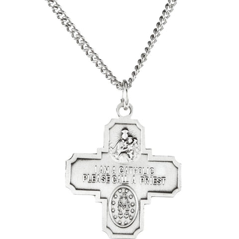 Sterling Silver 25x24mm Four-Way Cross Medal 24" Necklace