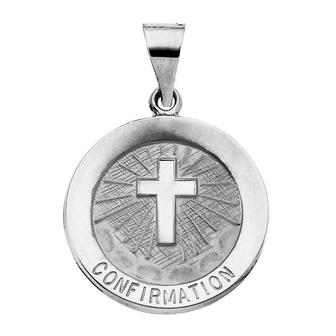 14k White Gold 18.25mm Hollow Confirmation Medal