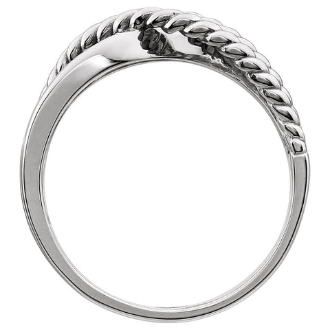 14k White Gold Crossover Rope Design Ring, Size 7