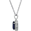 14k White Gold Created Blue Sapphire & .05 CTW Diamond Necklace