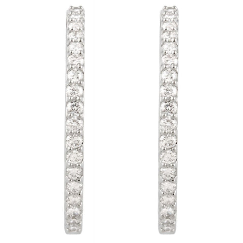 Sterling Silver Cubic Zirconia Inside/Outside Hoop Earrings