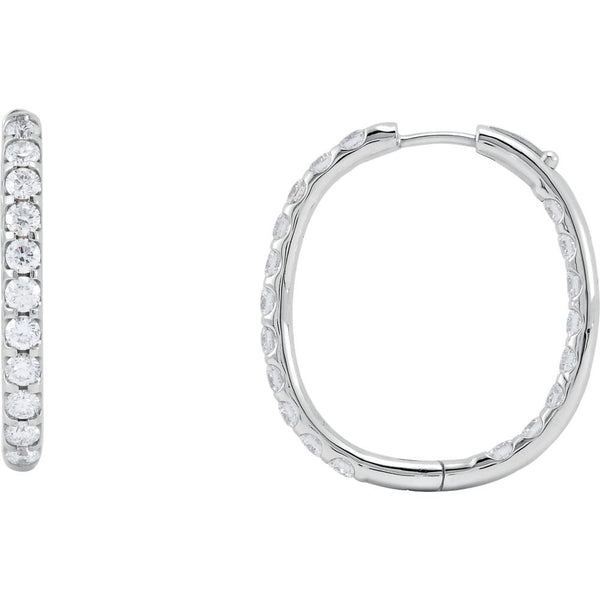 14k White Gold 3 CTW Diamond Inside/Outside Hoop Earrings