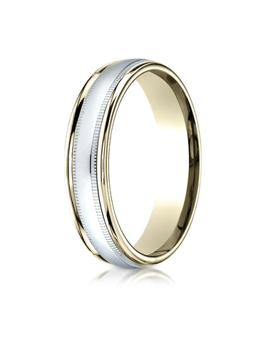 Benchmark 14K Two-Toned Gold 4mm Comfort-Fit High Polished Carved Design Wedding Band Ring with Milgrain