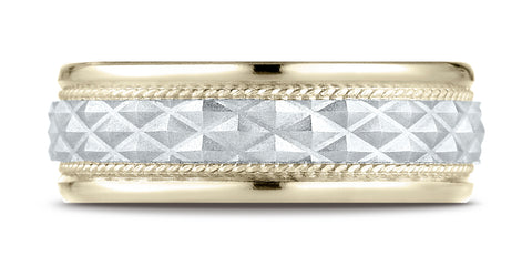 Benchmark-14K-Two-Toned-Gold-8mm-Comfort-Fit-Round-Edge-Cross-Hatch-Patterned-Band--Size-6.25--CF15804014KWY06.25