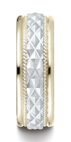 Benchmark-14K-Two-Toned-Gold-8mm-Comfort-Fit-Round-Edge-Cross-Hatch-Patterned-Band--Size-6.5--CF15804014KWY06.5