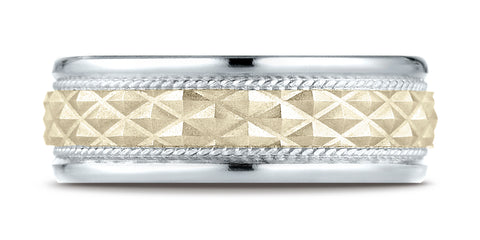 Benchmark-14K-Two-Toned-Gold-8mm-Comfort-Fit-Round-Edge-Cross-Hatch-Patterned-Band--Size-6.25--CF17804014KWY06.25