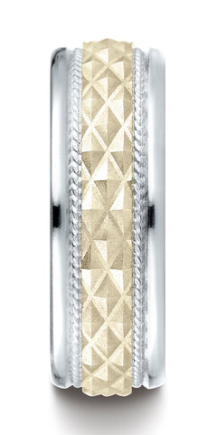 Benchmark-14K-Two-Toned-Gold-8mm-Comfort-Fit-Round-Edge-Cross-Hatch-Patterned-Band--Size-6.5--CF17804014KWY06.5