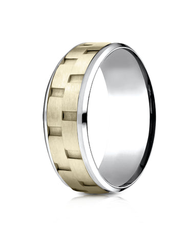 Benchmark 14k Two-Toned Gold 8mm Comfort-Fit Sandblasted Satin Finish Chain Link Design Band,(6-13)