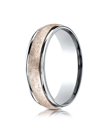 Benchmark 14k Two-Toned Gold 6mm Comfort-Fit Swirl Finish Design Band, (Sizes 6-13)