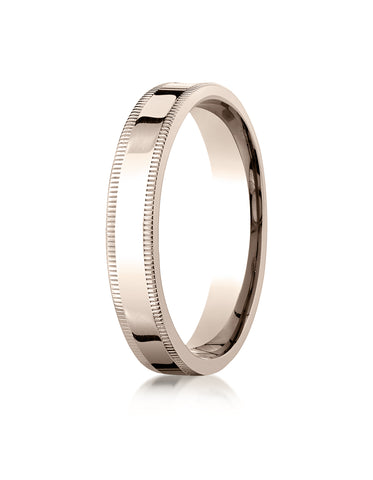 Benchmark 14K Rose Gold 4mm Flat Comfort-Fit Wedding Band Ring with Milgrain (Sizes 4 - 15 )
