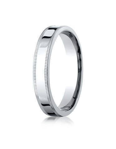 Benchmark 14K White Gold 4mm Flat Comfort-Fit Wedding Band Ring with Milgrain (Sizes 4 - 15 )