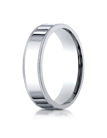 Benchmark 18K White Gold 6mm Flat Comfort-Fit Wedding Band Ring with Milgrain (Sizes 4 - 15 )