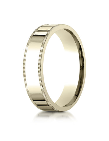 Benchmark 14K Yellow Gold 6mm Flat Comfort-Fit Wedding Band Ring with Milgrain (Sizes 4 - 15 )