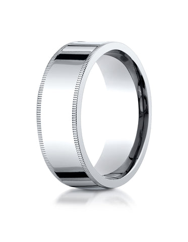 Benchmark Palladium 8mm Flat Comfort-Fit Wedding Band Ring with Milgrain (Sizes 4 - 15 )