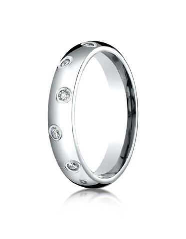 Benchmark 18K White Gold 4mm Comfort-Fit Burnish Set 12-Stone Diamond Eternity Wedding Band (0.24 ct.)