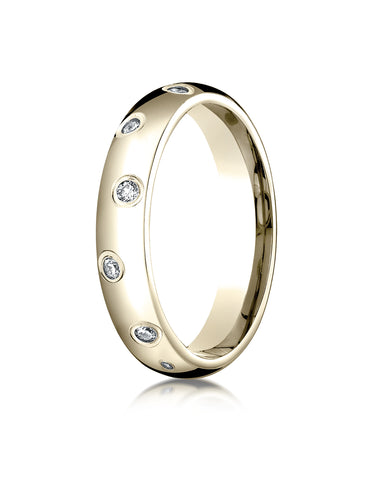 Benchmark 14K Yellow Gold 4mm Comfort-Fit Burnish Set 12-Stone Diamond Eternity Wedding Band (0.24 ct.)