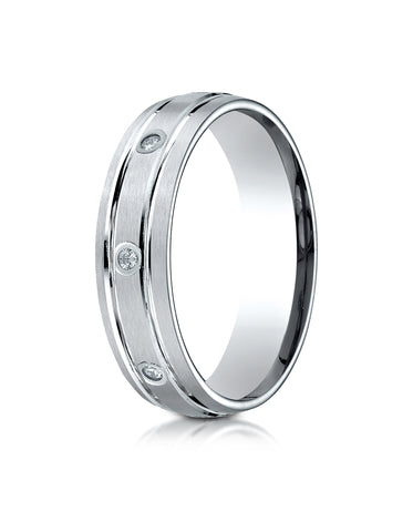 Benchmark Platinum 6mm Comfort-Fit Burnish Set 8-Stone Satin Finish Diamond Eternity Band Ring (0.16ct.)
