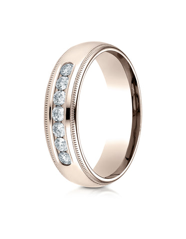 Benchmark 14K Rose Gold 6mm Comfort-Fit Channel Set 7-Stone Diamond Wedding Band Ring (0.42 ct.)