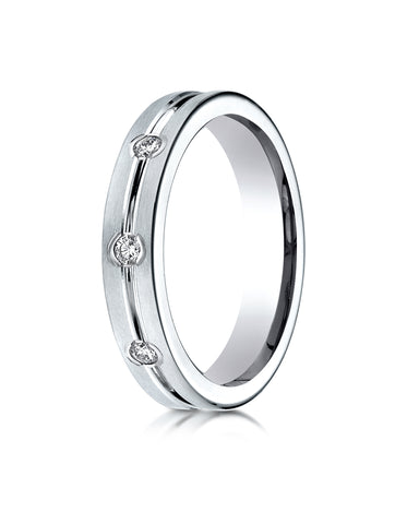 Benchmark 14K White Gold 6mm Comfort-Fit Etched Burnish Set 8-Stone Diamond Eternity Band Ring (0.32ct.)