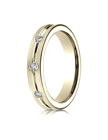 Benchmark 18K Yellow Gold 6mm Comfort-Fit Etched Burnish Set 8-Stone Diamond Eternity Ring (0.32 ct.)