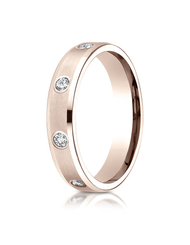 Benchmark 14K Rose Gold 4mm Comfort-Fit Satin Center Burnish Set 8-Stone Diamond Eternity Ring (0.32ct)