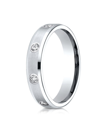Benchmark 18K White Gold 4mm Comfort-Fit Satin Center Burnish Set 8-Stone Diamond Eternity Ring (0.32ct)