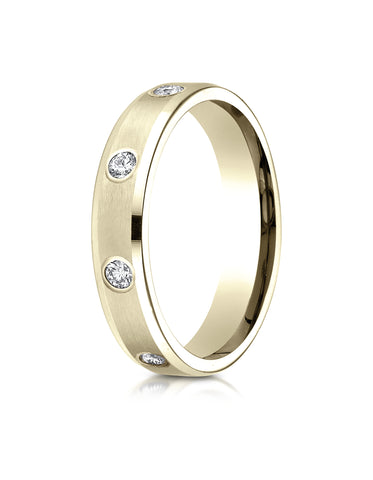 Benchmark 18K Yellow Gold 4mm Comfort-Fit Satin Center Burnish Set 8-Stone Diamond Eternity Ring, 0.32ct