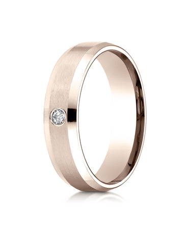Benchmark 14K Rose Gold 6mm Comfort-Fit Beveled Burnish Set 1-Stone Diamond Wedding Band Ring (0.08 ct.)