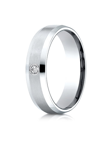 Benchmark Palladium 6mm Comfort-Fit Beveled Burnish Set 1-Stone Diamond Wedding Band Ring (0.08 ct.)