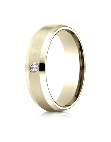 Benchmark 18K Yellow Gold 6mm Comfort-Fit Beveled Burnish Set 1-Stone Diamond Wedding Band (0.08 ct.)