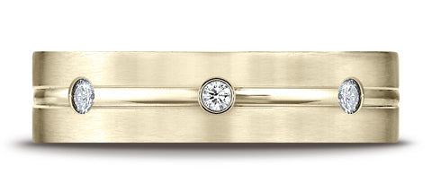 Benchmark-14K-Yellow-Gold-6mm-Comfort-Fit-Etched-Burnish-Set-3-Stone-Channel-Diamond-Band--.18Ct--Sz-4.25--CF526128HF14KY04.25