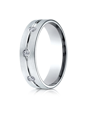 Benchmark Platinum 6mm Comfort-Fit Etched Burnish Set 8-Stone Diamond Eternity Wedding Band (0.32 ct.)