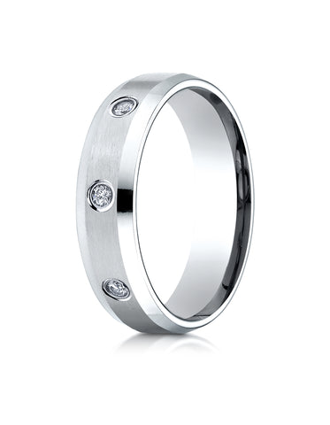 Benchmark 18K White Gold 6mm Comfort-Fit Satin Center Burnish Set 8-Stone Diamond Eternity Ring (0.32ct)