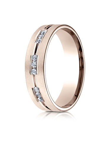 Benchmark 14K Rose Gold 6mm Comfort-Fit Etched Channel Set 9-Stone Diamond Wedding Band Ring (0.18 ct.)