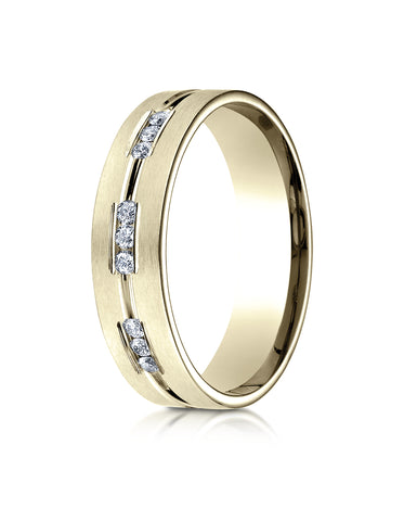 Benchmark 14K Yellow Gold 6mm Comfort-Fit Etched Channel Set 9-Stone Diamond Wedding Ring (0.18 ct.)